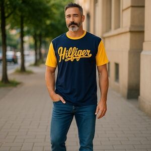 Tommy Hilfiger VINTAGE Blue and Yellow Short Sleeve Tee
